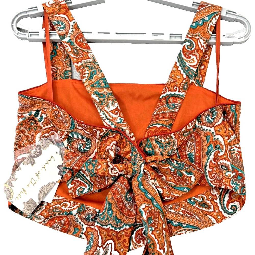 NWT Band of The Free Women's S Adella Orange Paisley Handkerchief Crop Top - Picture 5 of 16